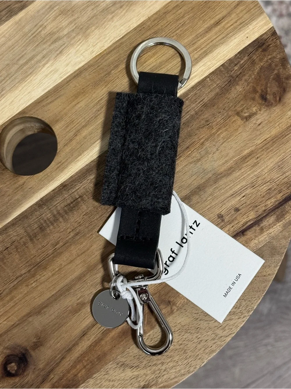 NWT Graf Lantz Merino Wool Bar Key Fob Charcoal Black